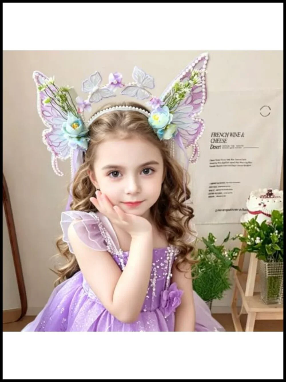 Handmade Butterfly Headband with Tulle Wings and Fabric Flowers, Fairy Woodland